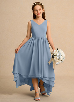 Azazie Kitten Girl vestidos de niña de las flores Vestido de Azul Polvoriento de Gasa de Corte En A image4