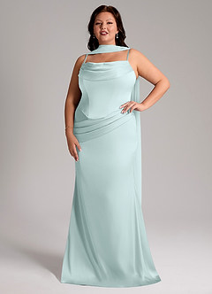 Azazie Sorrel Robes de demoiselle d'honneur Robe Sirène Convertible en Satin extensible Sans bretelle Verre De Mer image7
