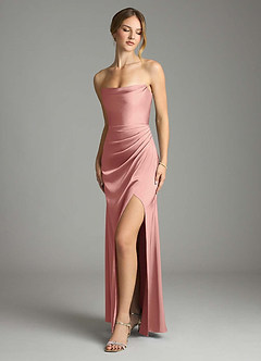 Azazie Leonis Bridesmaid Dresses Rosette Mermaid Pleated Stretch Satin Convertible Dress image1