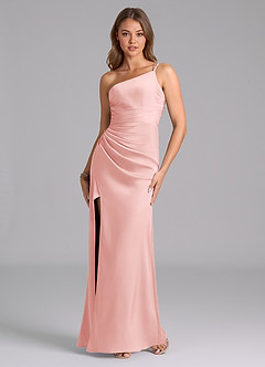 Azazie Eren Bridesmaid Dresses Powder Pink Mermaid One Shoulder Stretch Satin Dress image5