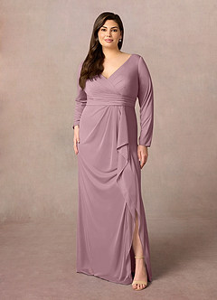 Azazie Risa Mother of the Bride Dresses Dusty Rose Mermaid V-Neck Pleated Mesh Dress image6