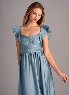 Azazie Anaya Bridesmaid Dresses Dusty Blue A-Line Sweetheart Neckline Stretch Satin Convertible Dress image6