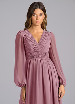 Azazie Palerma Bridesmaid Dresses Vintage Mauve A-Line Long Sleeve Chiffon Dress image6