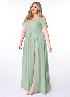 Azazie Lianne Vestidos de damas de honor Vestido de Agave de Gasa de Corte en A con Vestidos sin tirantes image10