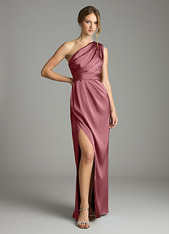 Azazie Emorie Venta Final Vestido de Rosa Del Desierto de Satén Elástico de Corte Recto con Hombro unilateral image1