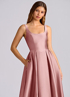 Azazie Amalie Bridesmaid Dresses Dusty Rose A-Line Pleated Stretch Satin Dress image2