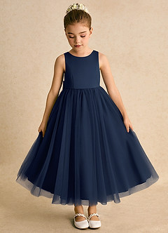 Azazie Solia vestidos de niña de las flores Vestido de Azul Marino Oscuro de Tul de Princesa con Lazo image6