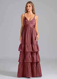 Azazie Nathalia Bridesmaid Dresses Desert Rose A-Line Pleated Stretch Satin Dress image3