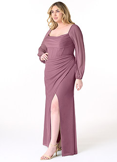 Azazie Charissa Bridesmaid Dresses Vintage Mauve Sheath Corset Pleated Mesh Dress image9