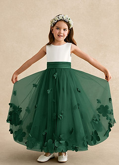 Azazie Vi Flower Girl Dresses Dark Green A-Line Sleeveless Tulle Dress image5