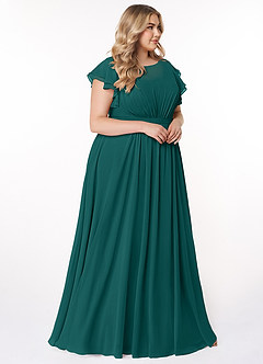 Azazie Daphne Modest Bridesmaid Dresses A-Line Ruffled Chiffon Floor-Length Dress image9