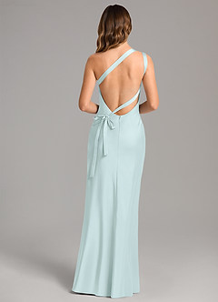 Azazie Monroe Bridesmaid Dresses Sea Glass Mermaid One Shoulder Stretch Satin Dress image2