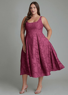 Azazie Amalie Bridesmaid Dresses Mulberry A-Line Pleated Floral Burnout Dress image7
