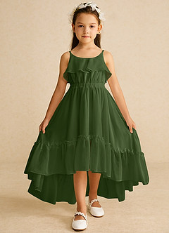 Azazie Karmen Blumenmädchenkleider A-Linie Gestreift Chiffon Kleid Olivgrün image1