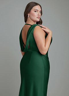 Azazie Kieryn Robes de demoiselle d'honneur Robe Sirène en Satin extensible Plissé Vert Foncé image13