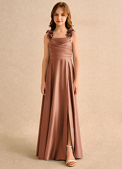 Azazie Rosita Girls Formal Flower Girl Dresses Bronzer A-Line Pleated Matte Satin Dress image3