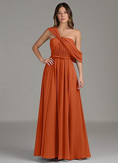Azazie Nyah Bridesmaid Dresses Burnt Orange A-Line Off the Shoulder Chiffon Dress image4