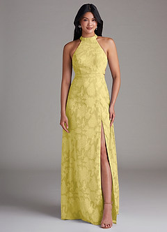 Azazie Clarice Jurken voor bruidsmeisjes Jurk van Bloemen Burn-out met A-Lijn Zijsplit Kanarie image4