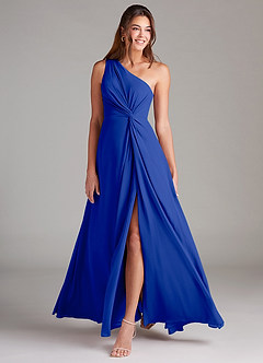 Azazie Brooke Bridesmaid Dresses Royal Blue A-Line One Shoulder Chiffon Dress image3
