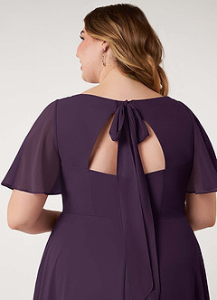Azazie Kimber Bridesmaid Dresses Plum A-Line Flounce Sleeve Chiffon Dress image14