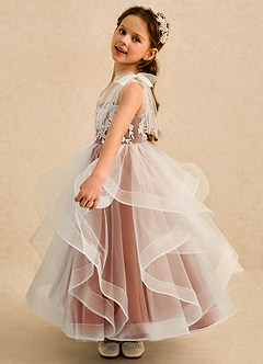 Azazie Zoey Flower Girl Dresses Cinnamon Ball-Gown Lace Tulle Dress image4
