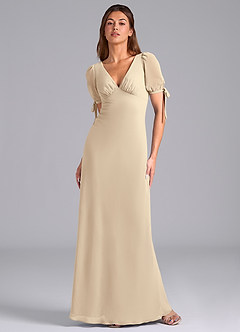 Azazie Pheby Bridesmaid Dresses Champagne A-Line Pleated Chiffon Dress image1