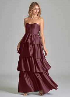 Azazie Faye Bridesmaid Dresses Sangria A-Line Ruched Stretch Satin Dress image6