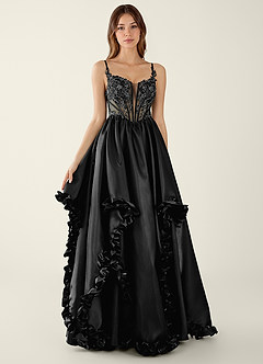 Halley Black V-neck lace Corset A-line Prom Dress image3
