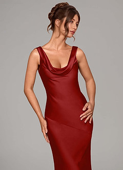 Azazie Rylina Bridesmaid Dresses Pomegranate Mermaid Stretch Satin Dress image6