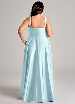 Azazie Shaude Robes de demoiselle d'honneur Robe Trapèze en Satin extensible Plissée Bleu Nuage image13