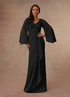 Azazie Perry vestidos de madre de la novia Vestido de Negro de Gasa de Sirena con Encaje cuello pico image1