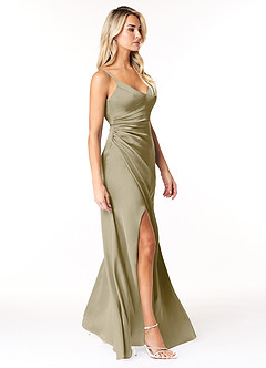 Azazie Marchella Bridesmaid Dresses Moss Green A-Line Corset Stretch Satin Dress image5