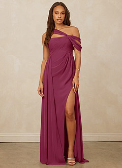 Christian Siriano Bridal for Azazie 1014 Bridesmaid Dresses Mulberry A-Line Off the Shoulder Chiffon Dress image4