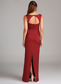Azazie Flori Bridesmaid Dresses Pomegranate Sheath Side Slit Stretch Satin Dress image2