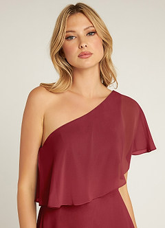 Azazie Lizzy Robes de demoiselle d'honneur Robe Trapèze en Mousseline de soie Ue épaule Grenade image7