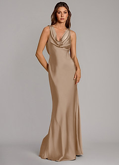 Azazie Cheryl Robes de demoiselle d'honneur Robe Sirène en Satin extensible Taupe image5