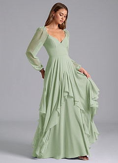 Azazie Karan Bridesmaid Dresses Dusty Sage A-Line Long Sleeve Chiffon Dress image4