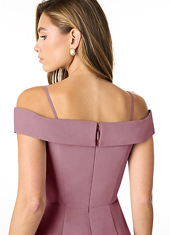 Azazie Lecia Bridesmaid Dresses Vintage Mauve Empire Off-The-Shoulder Pleated Chiffon Convertible Dress image5