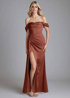 Azazie Amyra Vestidos de damas de honor Vestido de Castaño de Satén Elástico de Corte Sirena Convertible con Vestidos sin tirantes image9