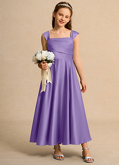 Azazie Bundle Girls Formal Flower Girl Dresses Tahiti A-Line Pleated Matte Satin Dress image3