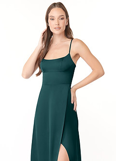 Azazie Halsey Vestidos de damas de honor Vestido de Pino de Satén Elástico de Corte Recto con Corte Lateral image6