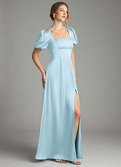 Azazie Fyona Suknie dla druhen Linia A Pofałdowany Satyna elastyczna Do ziemi Sukienka image11