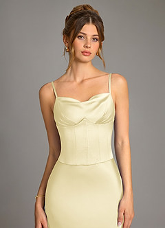 Azazie Reverie Bridesmaid Dresses Lemon Sorbet Mermaid Corset Stretch Satin Dress image5