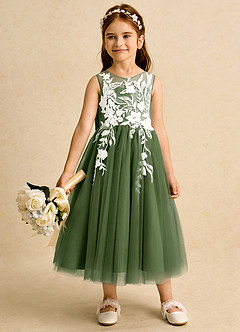 Azazie Sundae Blumenmädchenkleider Ballkleid Spitze Kleid Olivgrün image3