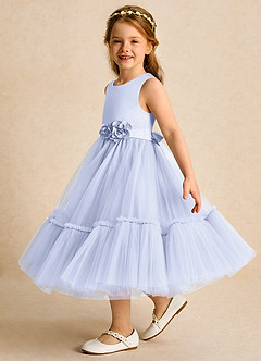 Azazie Miracle Robe Demoiselle D'honneur Fillette Robe Trapèze en Mat Satiné Arc Lavande image3