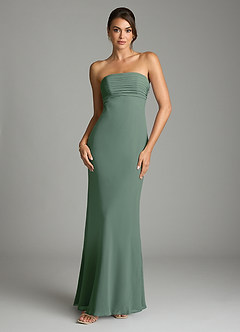 Azazie Saylor Vestidos de damas de honor Vestido de Eucalipto de Gasa de Corte Sirena con Sin tirantes image3