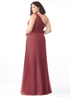 Azazie Dallas Bridesmaid Dresses Merlot A-Line One Shoulder Chiffon Dress image7