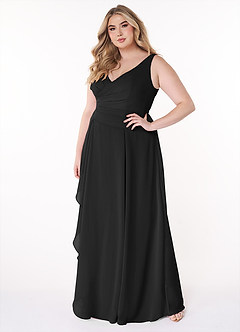 Azazie Kori Bridesmaid Dresses Black A-Line Pleated Chiffon Dress image8