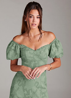 Azazie Evalina Vestidos de damas de honor Vestido de Matcha de Devorado Floral de Corte Recto image2