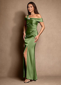 Azazie Altonia Mother of the Bride Dresses Juniper Mermaid Off the Shoulder Stretch Satin Dress image5